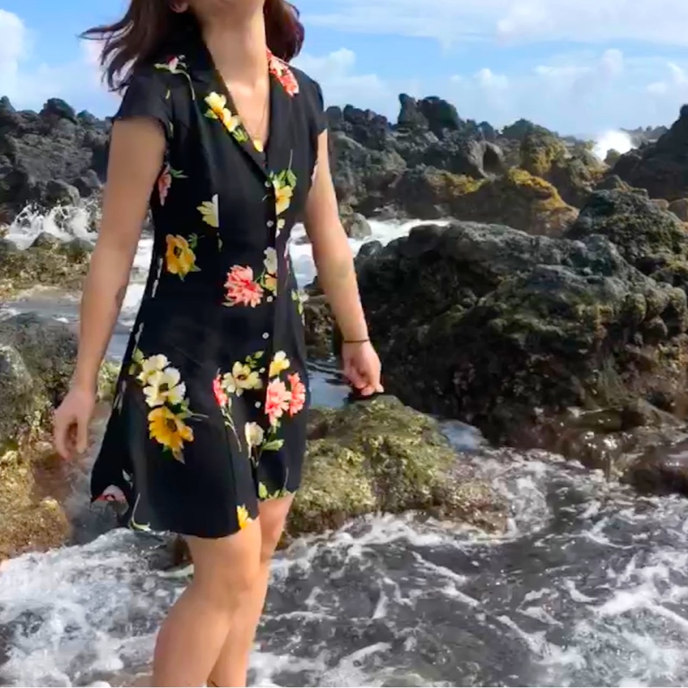 Small black floral mini dress